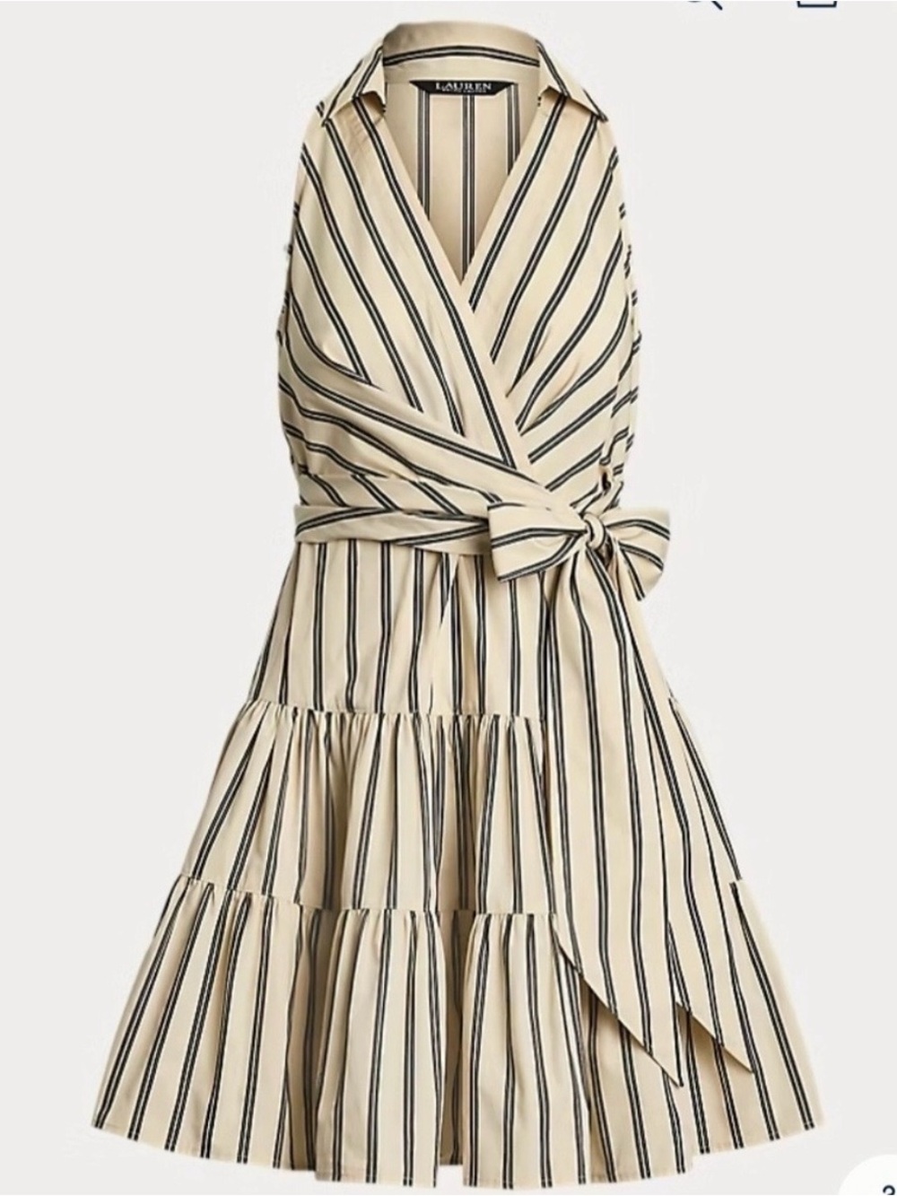NWOT Ralph Lauren Cream and Black Striped Wrap Mini Dress